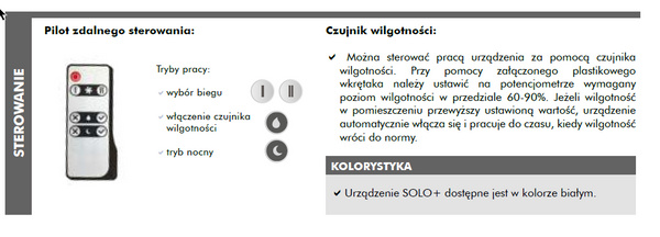 Rekuperator Ścienny SOLO+ 125 mm VENTS z pilotem