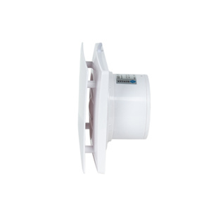 Wentylator łazienkowy Berger Ventilatoren cichy fi 125 z panelem przednim białym i klapą zwrotną.