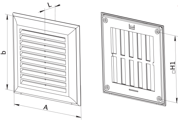 Kratka wentylacyjna 180x250 mm z siatką i kołnierzem prostokątnym 138x208 mm.