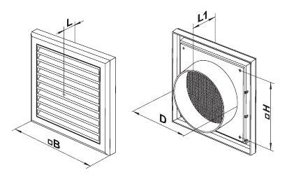 Kratka wentylacyjna 193x188 mm z siatką i kołnierzem Ø 150 mm.