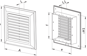 Kratka wentylacyjna 180x250 mm z siatką i kołnierzem prostokątnym 138x208 mm.
