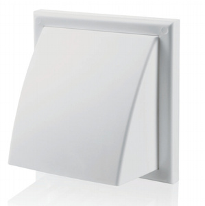 Wylot ścienny 154x154 mm z zaworem zwrotnym, okapem i kołnierzem Ø 100 mm, biały