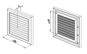 Kratka wentylacyjna154x150 mm z siatką, regulowaną żaluzją i kołnierzem Ø 100 mm.