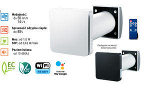 Rekuperator ścienny VENTO INHOME sterowanie WI-FI z odzyskiem ciepła Biały