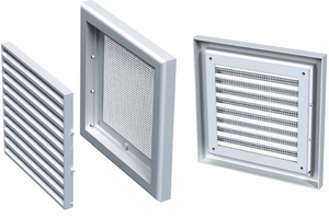 Kratka wentylacyjna 193x188 mm z siatką, regulowaną żaluzją i kołnierzem Ø 125 mm.