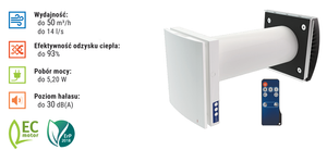 Rekuperator ścienny fi 160 VENTO Expert A50-1 S10 Pro z pilotem