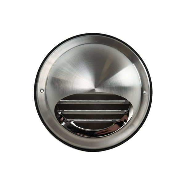 Czerpnia wyrzutnia ścienna okrągła Ø125 z okapnikiem stal nierdzewna.
