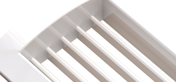 Kratka wentylacyjna do montażu na przewodach Spiro z pojedynczym rzędem kierownic usytuowanych poziomo (+ Przepustnica) 525x75mm