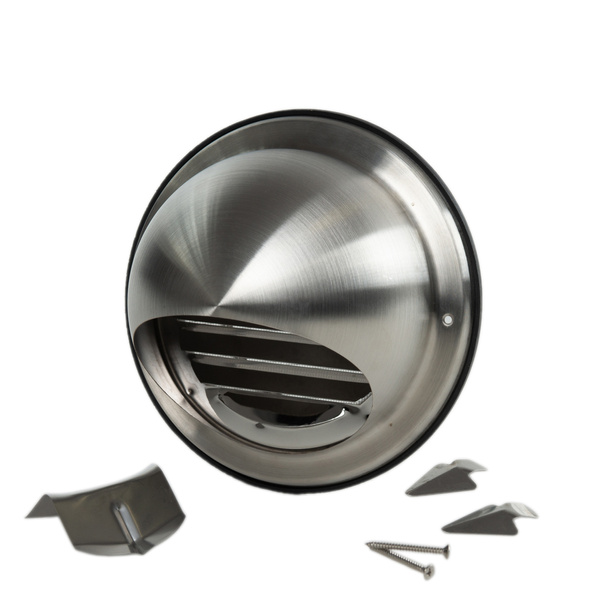 Czerpnia wyrzutnia ścienna okrągła Ø100 z okapnikiem stal nierdzewna.