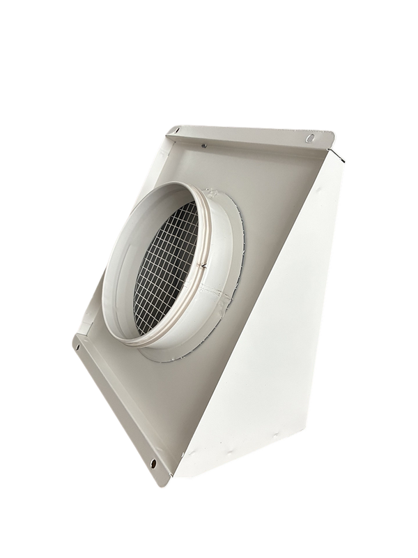 Czerpnia, wyrzutnia powietrza pionowa fi 250 biała z okapnikiem, kratka elewacyjna