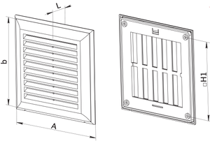 Kratka wentylacyjna 140x140 mm z siatką i kołnierzem prostokątnym 100x100 mm.  