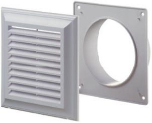 Kratka wentylacyjna 180x180 z siatką i kołnierzem okrągłym Ø 125 mm.