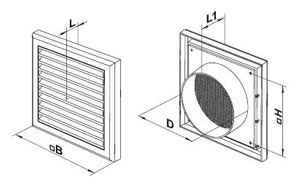 Kratka wentylacyjna154x150 mm z siatką i regulowaną żaluzją. 