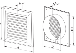 Kratka wentylacyjna 180x250 mm z siatką i kołnierzem prostokątnym 138x208 mm.