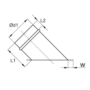 Sztucer, króciec cylindryczny bez uszczelki kąt 45˚ Ø125mm